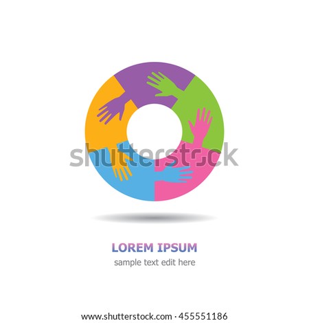 Five organization cooperation united colorful icon logo. Five partnership holding hands together in one circle for friendship, teamwork, network and business.