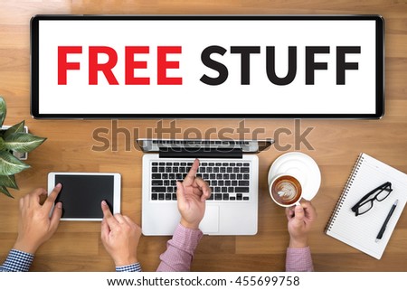 FREE STUFF Two Businessman working at office desk and using a digital touch screen tablet and use computer, top view