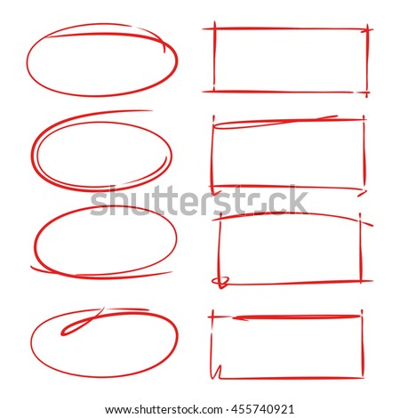 red hand drawn circle and rectangle marker set