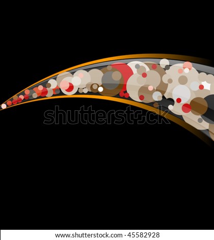 black background with glass curly pipe with varicolored circles