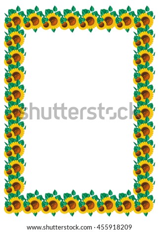 Vertical frame with sunflowers.Raster clip art.