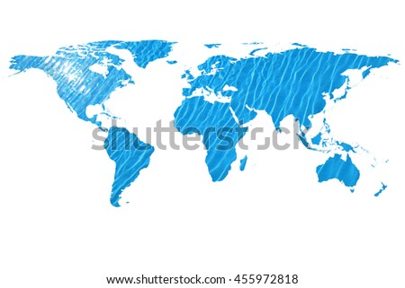 conceptual image of flat world map and water. NASA flat world map image used to furnish this image. 