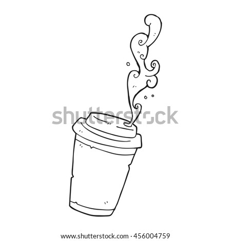 freehand drawn black and white cartoon take out coffee