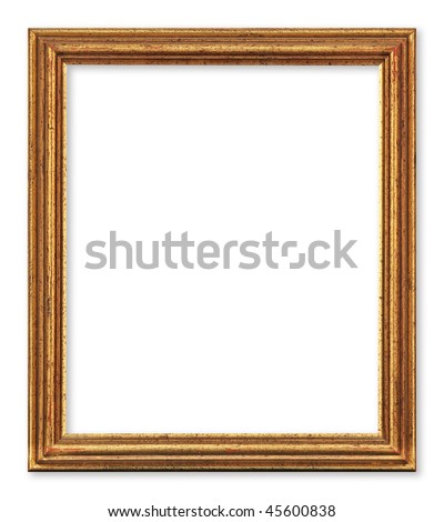 Old and worn golden picture frame. Isolated on white. Clipping path included.