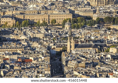 Paris, France - aerial city view with Invalides Palace. UNESCO World Heritage Site. Historical district in Paris