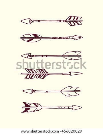 Vector illustration of hand drawn tribal arrows. Beautiful ethnic design elements.
