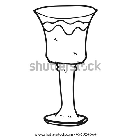 freehand drawn black and white cartoon goblet of wine
