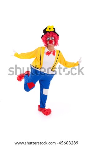 Funny clown standing over a white background
