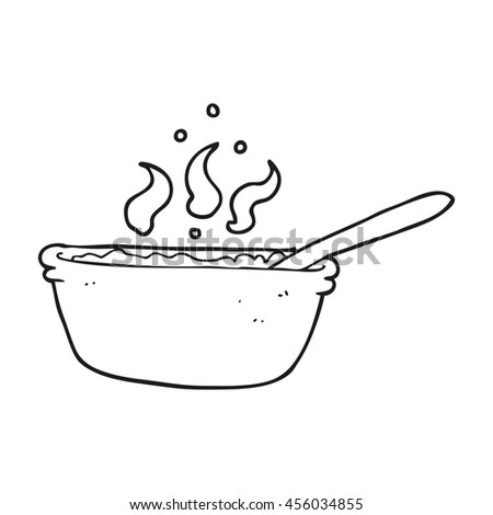 freehand drawn black and white cartoon bowl of stew