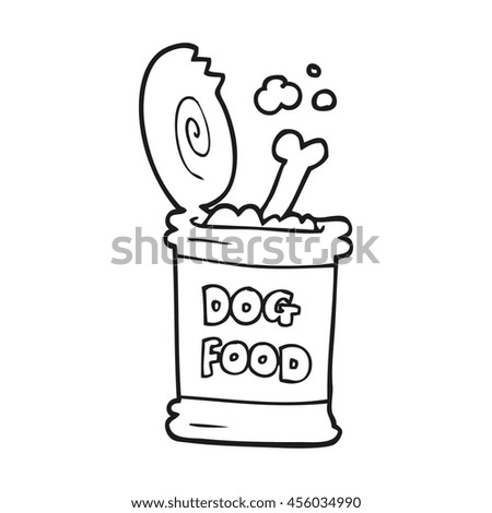 freehand drawn black and white cartoon dog food