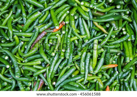 Green chillies for sale at market,Thailand