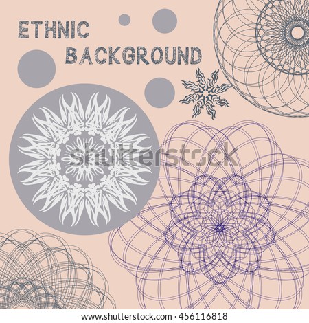 Spirograph background. Clipping mask. You can move elements. Cute handmade tribal art design. Vector Flyer oriental template.