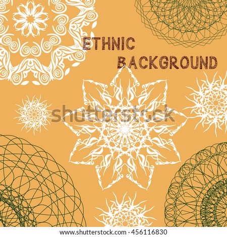 Spirograph background. Clipping mask. You can move elements. Cute handmade tribal art design. Vector Flyer oriental template.