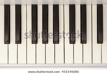 Piano keyboard background with selective focus in motion.Top view