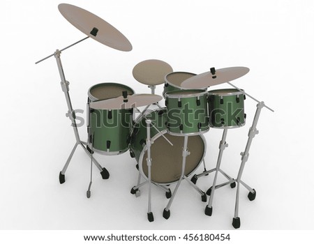 3d illustration of drum set. white background isolated. icon for game web. kit for drummers.  percussion instruments. trap set. 