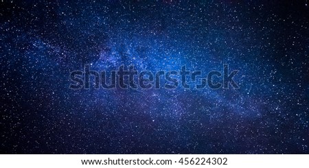 Detailed Photograph Of Milky Way Galaxy And Thousands Of Stars In Night Sky With Blue Color 