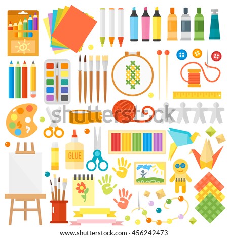 Themed kids creativity creation symbols art poster in flat style vector Royalty-Free Stock Photo #456242473