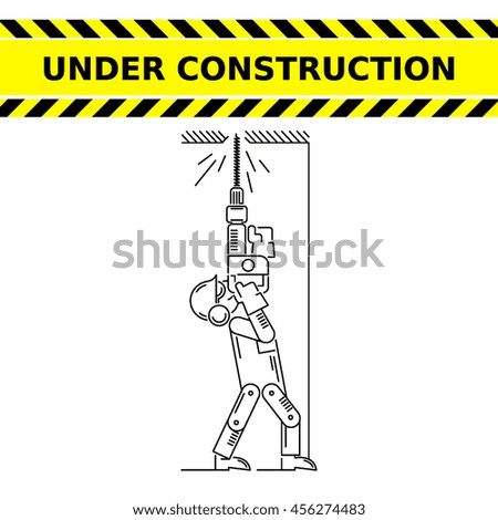 Under Construction Icon. Worker drills logo. Isolated white sign black background. Vector illustration. Usable for web, infographic and print