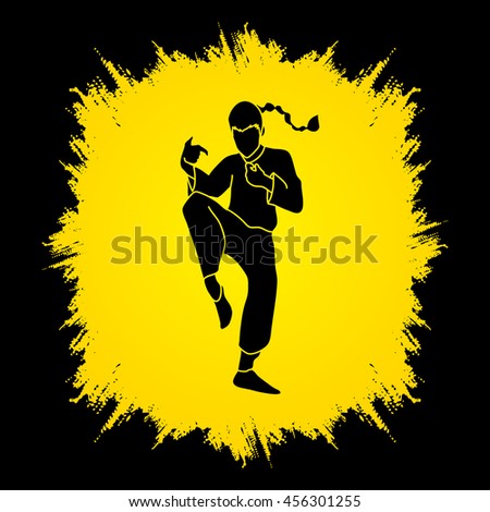 Drunken Kung fu pose designed on grunge frame background graphic vector.