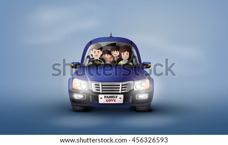 Funny family driving in car .