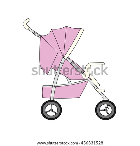 Pink cartoon children's stroller for baby girl.