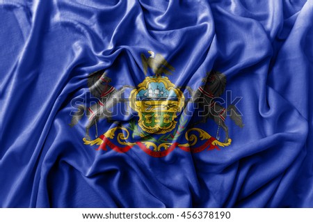 Ruffled waving United States Pennsylvania flag