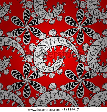 Vintage pattern on red background with white floral elements.