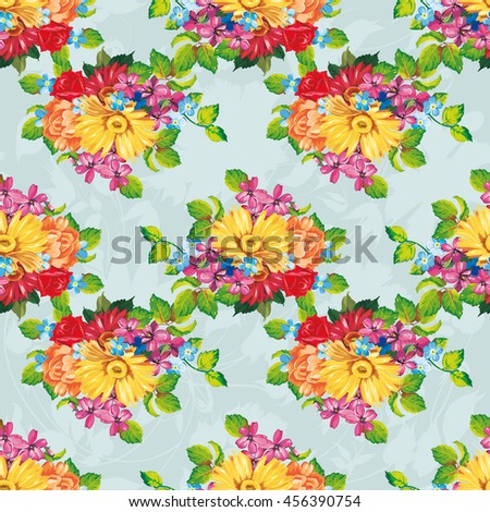 Seamless pattern with colorful gerbera flowers Vector Illustration EPS8
