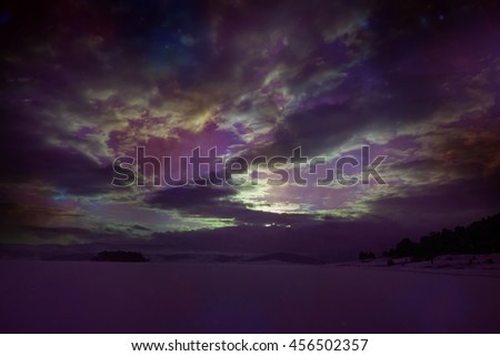 abstract infrared winter landscape with alien sky above- elements of this image are furnished by NASA