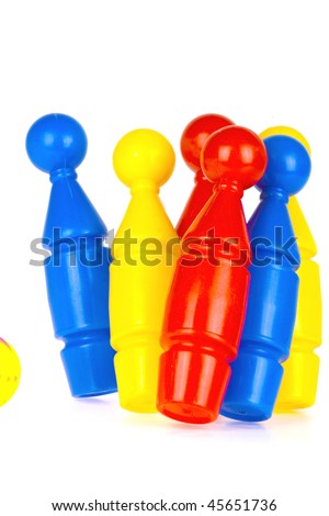 six bowling pins with a ball, toys for a child