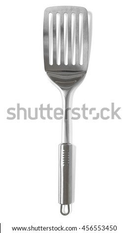 A silver metal cooking spatula isolated on a white background Royalty-Free Stock Photo #456553450
