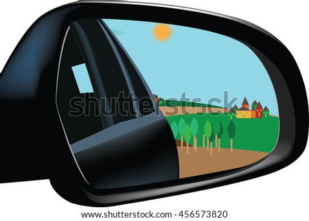rearview mirror with image landscape Royalty-Free Stock Photo #456573820