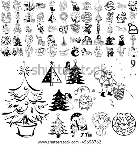 Christmas set of black sketch. Part 104-9. Isolated groups and layers.