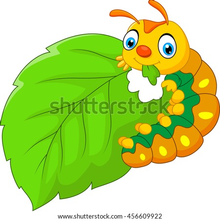 Cartoon caterpillar eating leaf
