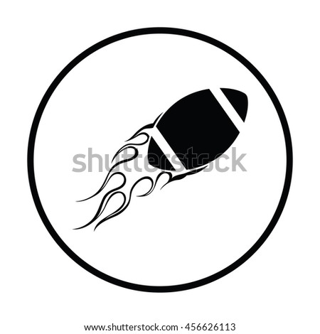 American football fire ball icon. Thin circle design. Vector illustration.