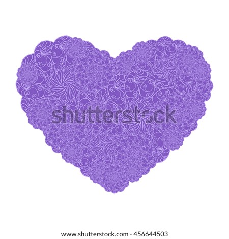 Picture of the heart of stylized flowers in pale violet and light lilac colors. Isolated on white background. Vector illustration.