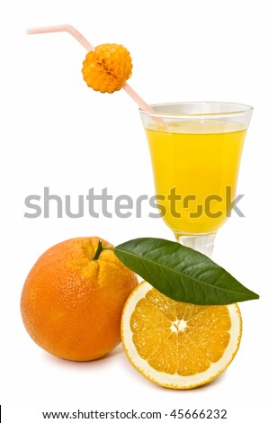 orange cocktail decorated with an orange and a half