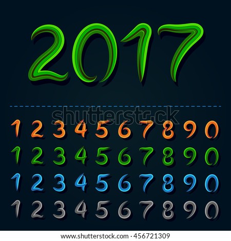 a set of numbers in a vector, Collection of Digits painted brush
