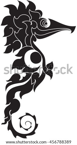 Floral seahorse for T-shirt emblem, logo or tattoo vector illustration, isolated on a white background  /  Laos style design