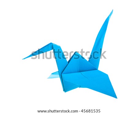  Origami.    Figure of crane on white background. Isolated.