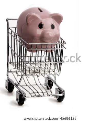 Piggy bank in shopping cart