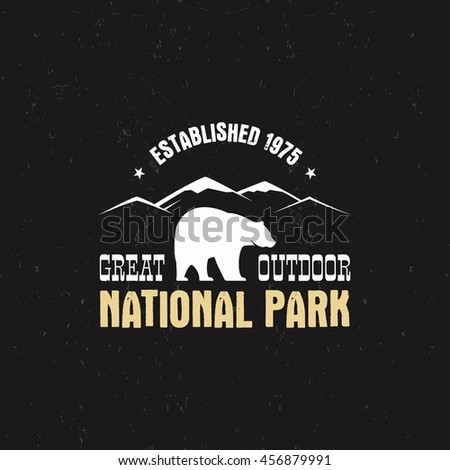 Stamp for national park, camp. Tourism hipster style patch, badge. Expedition emblem. Winter or summer campsite graphic. Campground insignia. Adventure logo for web, print t shirt, tee design.