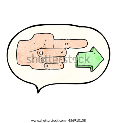 freehand speech bubble textured cartoon pointing hand with arrow