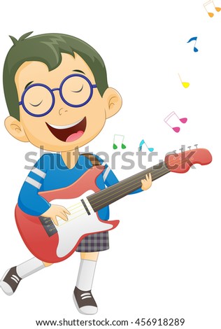 happy child playing guitar