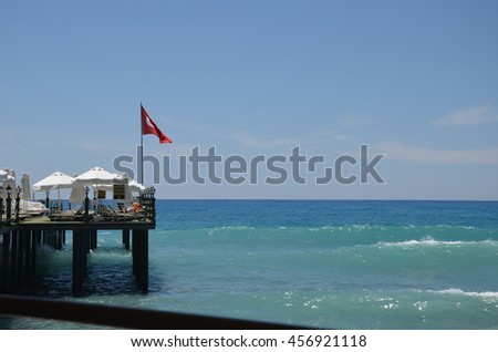 Turkey beach and a pier to the Mediterranean Sea, Antalya destrict, Turkey