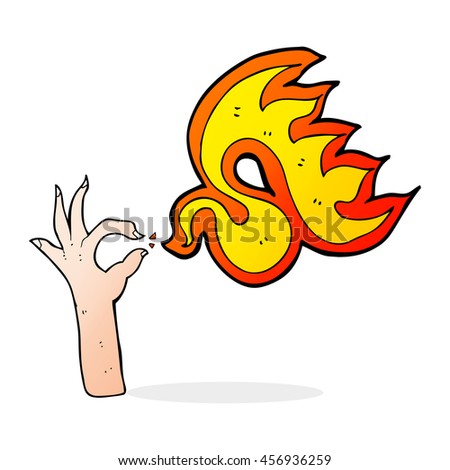cartoon hand and fire symbol