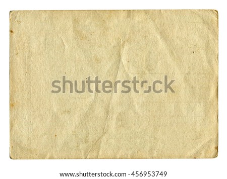 Vintage light paper blank or card isolated on white background. Paper texture for design. 