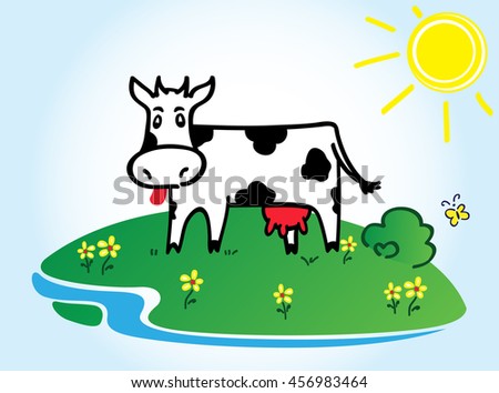 Funny black and white cow. Vector illustration.
