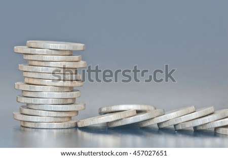 Coins of 10 rubles against silver background