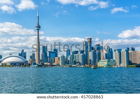 The beautiful Toronto's skyline over Lake Ontario. Urban architecture. Ontario, Canada.